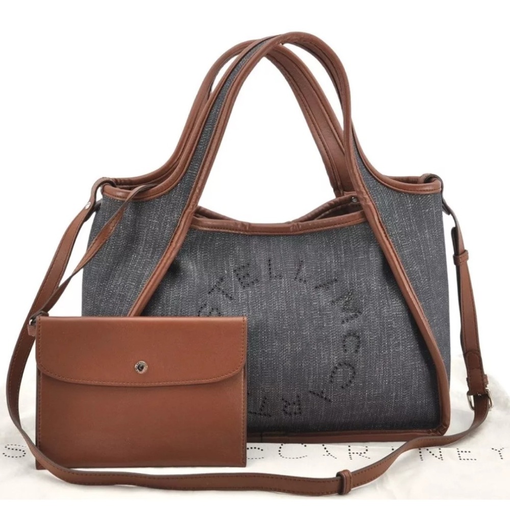 🎉 💎HOST PICK- Authentic Stella McCartney Logo 2Way Tote Bag Denim Leather EUC 💎🎉